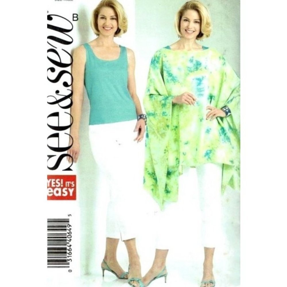 Butterick See and Sew Sewing Pattern 4771 Poncho Top Pants Misses Size 6-12‎